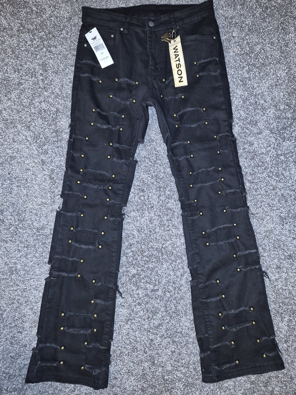 Watson Black Stud-Embellished Slim Straight Jeans for Men
